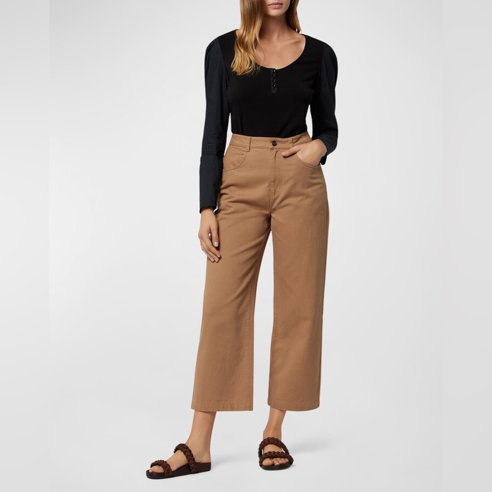 NWT JOIE LIERRE TIGERS EYE Quilted Wide Leg Cropped High Rise COTTON Pants Sz 0